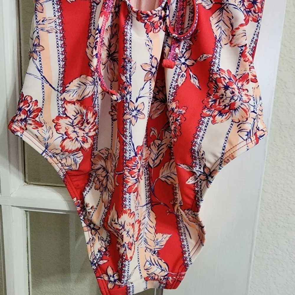 Indigo Rein Floral Lace Up Plunge One Piece Swimsuit Beach Vacation Summer